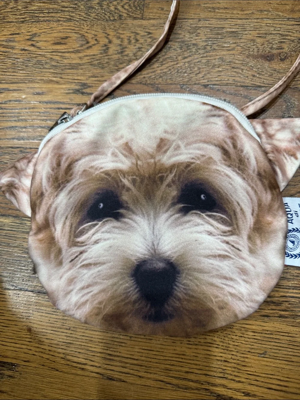 Aqua Puppy Face Crossbody Purse in Cream and Brown